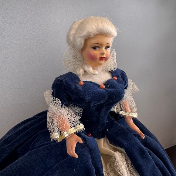 Antique Victorian Doll, Hand Painted Porcelain Face & Velvet Gown - Picture 5 of 10